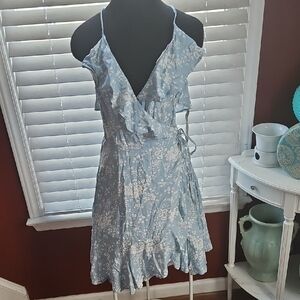 Demin And Supply Ralph Laure Elegant Backless Blue Floral Dresse